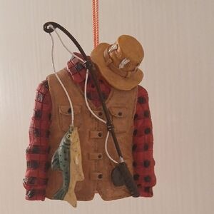 Plaid Fishing Vest Holiday Ornament